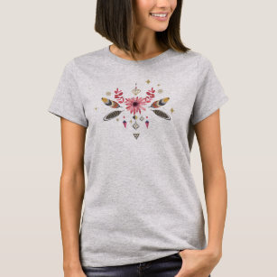Tribala fjädrar, blommor och former av mandala t shirt