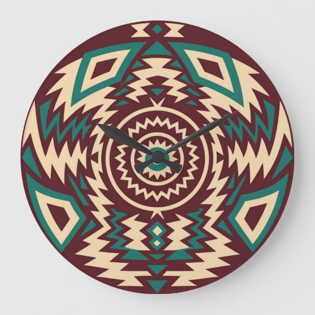 Tribalt inspirerad geometrisk mandala stor klocka (Framsida)