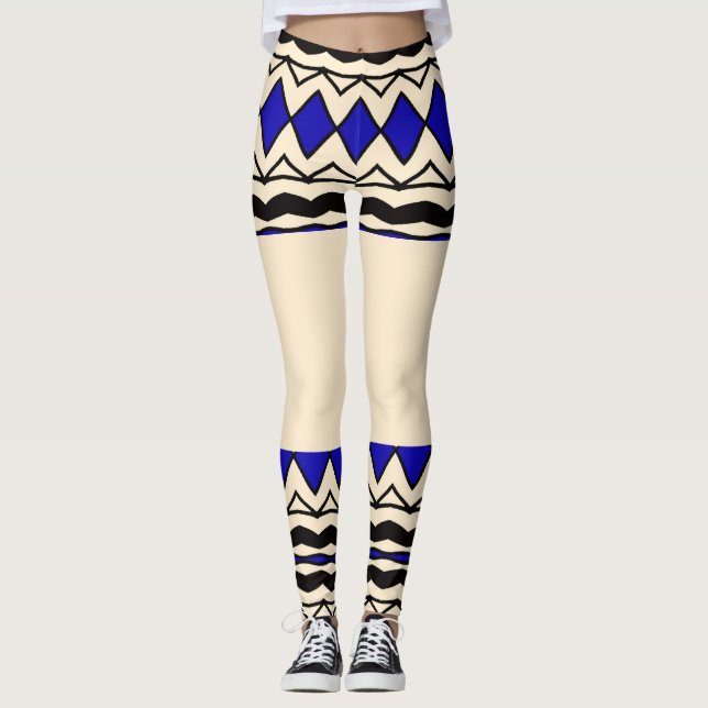 Tribalt inspirerade blå och krämfärgade leggings (Framsida)