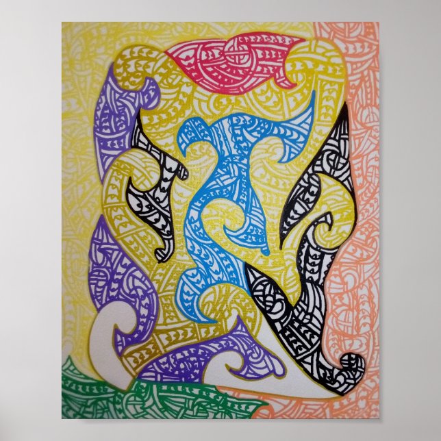 Tribe2 Maori-konst av Roger R Whiteside Poster (Framsidan)