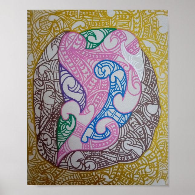 Tribe3 Abstract Maori Kowhaiwhai by RRW Poster (Framsidan)