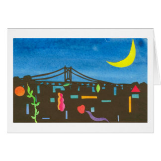 Triborough överbryggar på natten hälsningskort