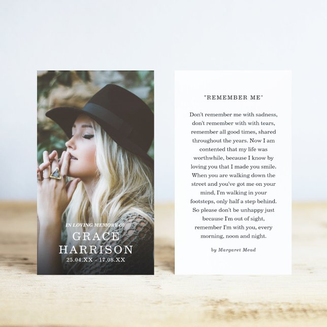 Tribute Photo Sympathy Funeral Prayer Card Visitkort (Skapare uppladdad)