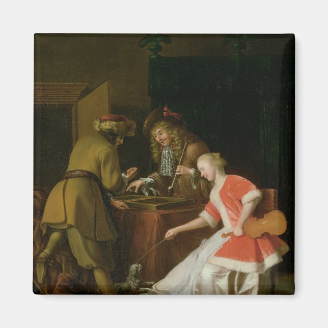 Tric-trac-spelare med Dam och hennes Hund Magnet (Framsidan)