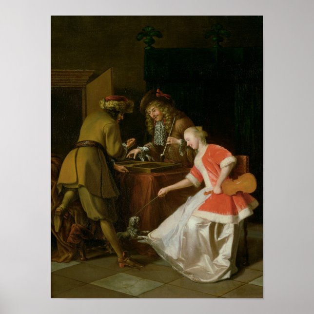 Tric-trac-spelare med Dam och hennes Hund Poster (Framsidan)