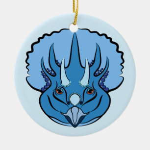 Triceratops Blue Cute Dinosaur Julgransprydnad Keramik