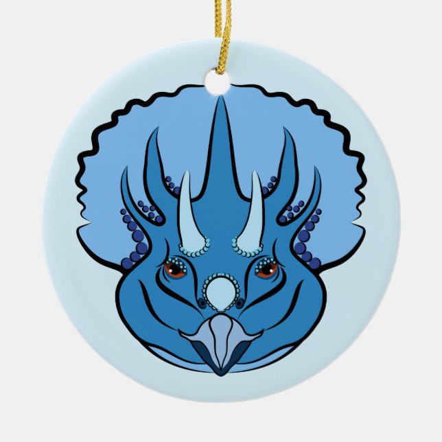 Triceratops Blue Cute Dinosaur Julgransprydnad Keramik (Framsidan)