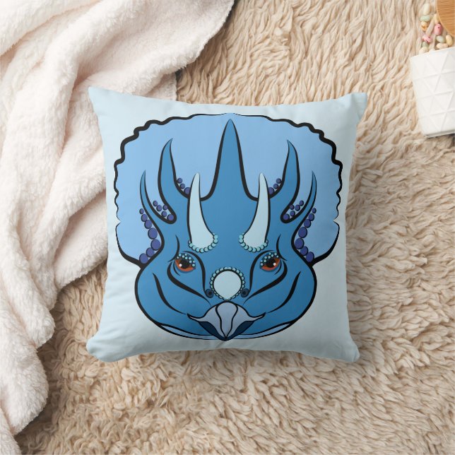 Triceratops Blue Cute Dinosaur Kudde (Filt)