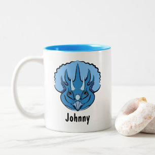 Triceratops Blue Cute Dinosaur-Personlig Två-Tonad Mugg