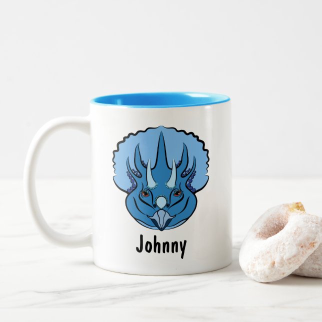 Triceratops Blue Cute Dinosaur-Personlig Två-Tonad Mugg (Med munk)