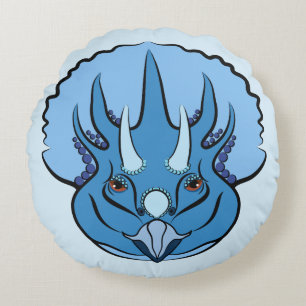 Triceratops Blue Cute Dinosaur Rund Kudde