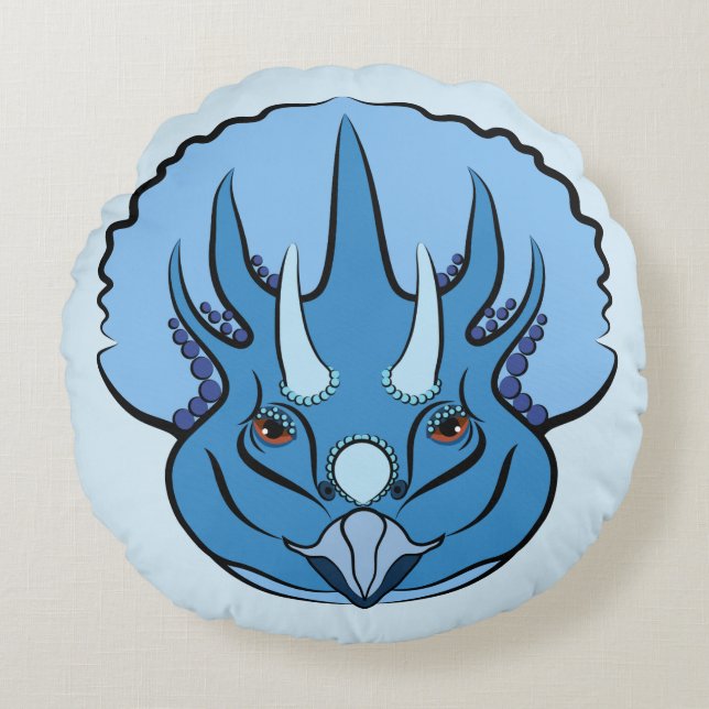 Triceratops Blue Cute Dinosaur Rund Kudde (Framsidan)