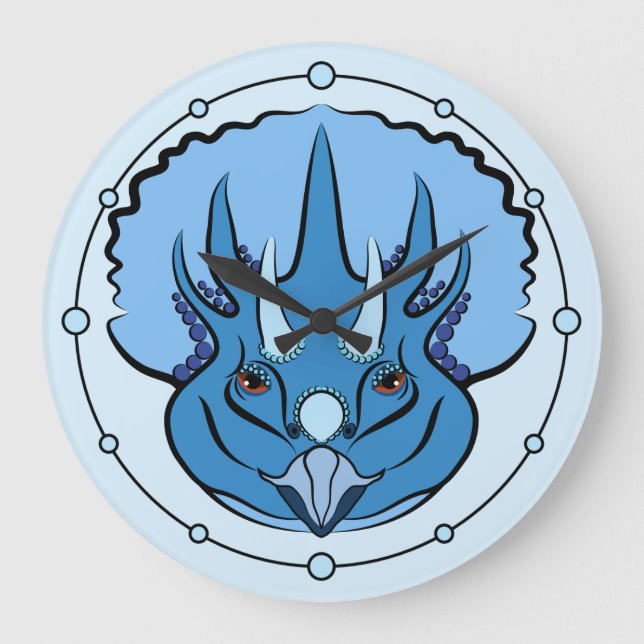 Triceratops Blue Cute Dinosaur Stor Klocka (Framsida)