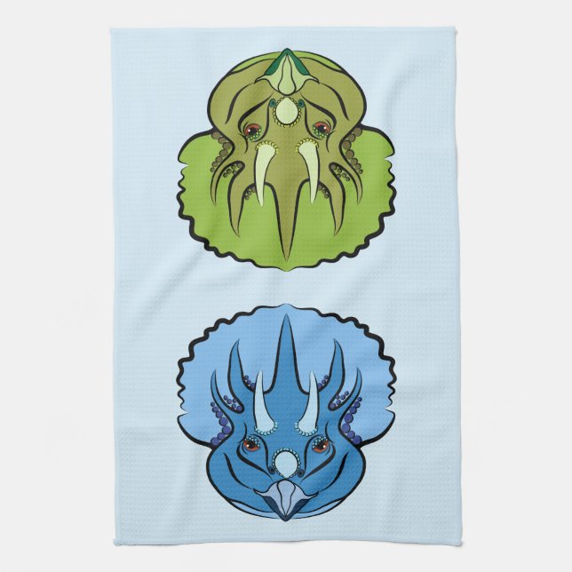 Triceratops Blue och Grönt Cute Dinosaurs Kökshandduk (Vertikal)