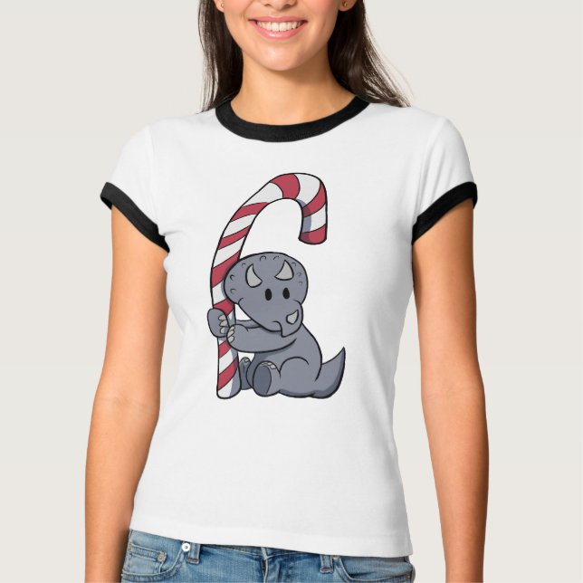 Triceratops Candy cane Tee Shirt (Framsida)