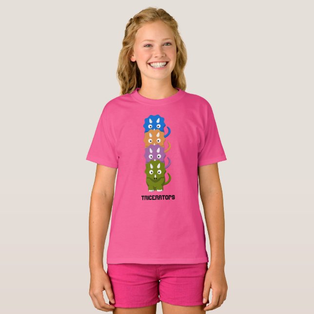 Triceratops Colorfun Söt Tecknad T-Shirt (Hel framsida)