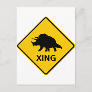 Triceratops Crossing Highway Sign Dinosaur Vykort