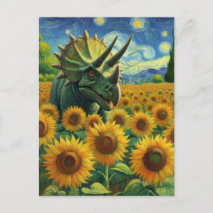Triceratops Dino i Sunblomman Fält Van Gogh Vykort