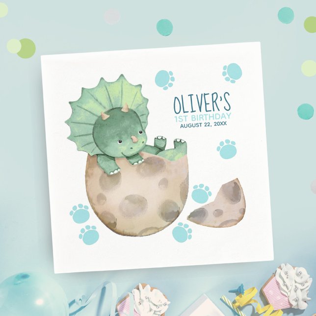 Triceratops Dinosaur Boy 1st Birthday Party Pappersservett (Skapare uppladdad)