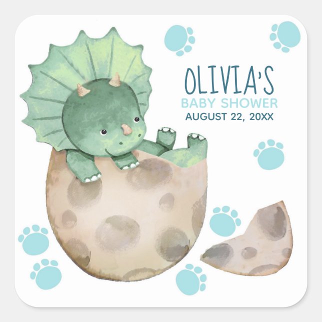 Triceratops Dinosaur Boy Shower Fyrkantigt Klistermärke (Framsida)