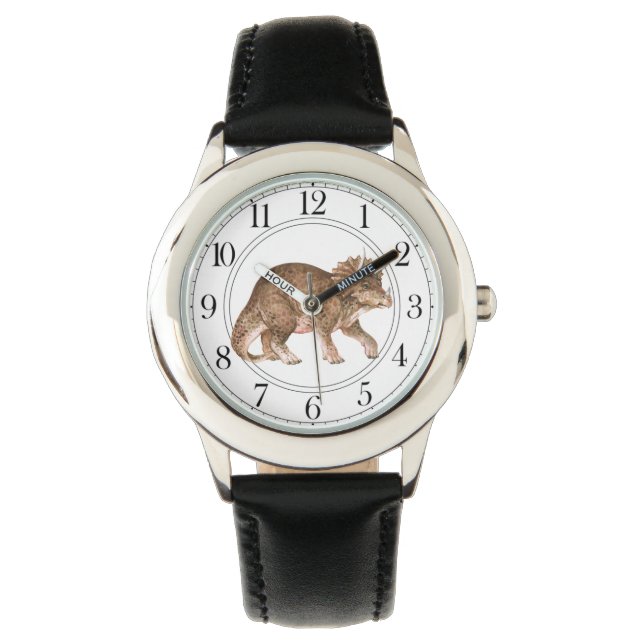 Triceratops Dinosaur Boy's Black Watch Armbandsur (Framsida)
