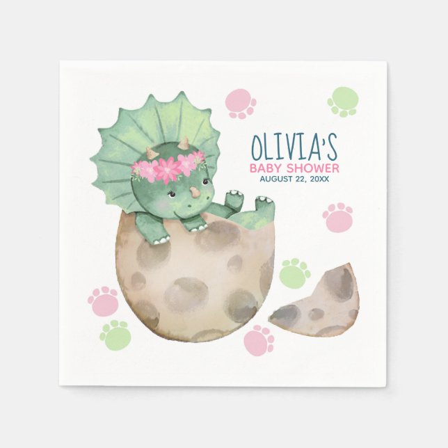 Triceratops Dinosaur Girl Baby Shower Pappersservett (Framsidan)