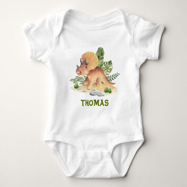 Triceratops Dinosaur Greenery Custom Name T Shirt (Framsida)