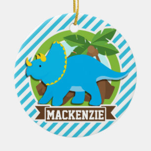 Triceratops Dinosaur, Himlar Blue & White Rand Julgransprydnad Keramik
