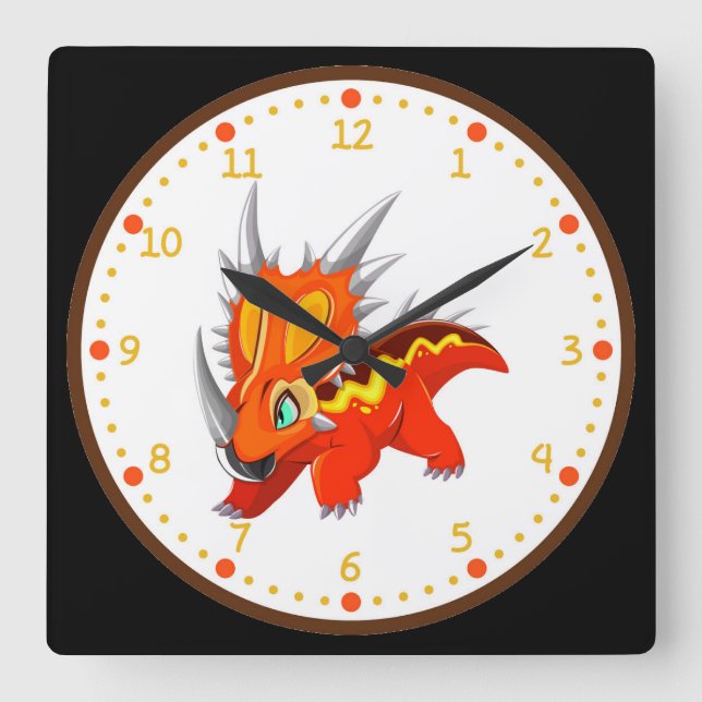 Triceratops Dinosaur Square Wall Clock Fyrkantig Klocka (Framsida)