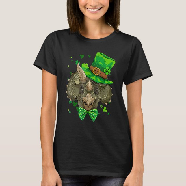 Triceratops Dinosaur St Patrick's Day Leprechaun S T Shirt (Framsida)