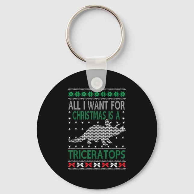 Triceratops Dinosaur Ugly Christmas Design Style F Nyckelring (Framsida)