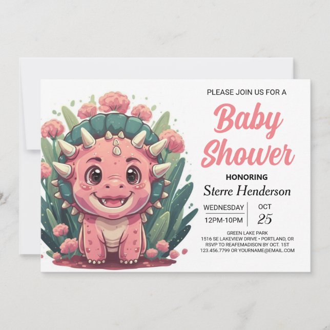 Triceratops Elegant Dinosaur Girl Baby Shower Inbjudningar (Framsida)
