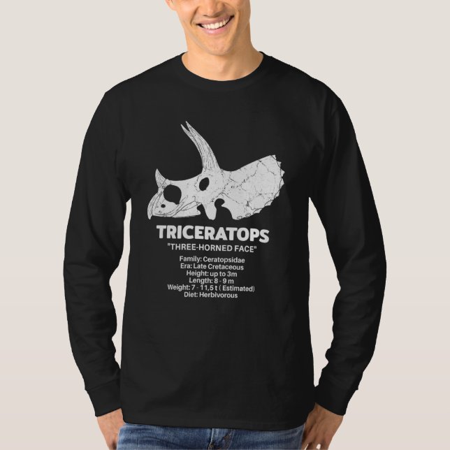 Triceratops Fossil Skull Dinosaur Fact Sheet T Shirt (Framsida)