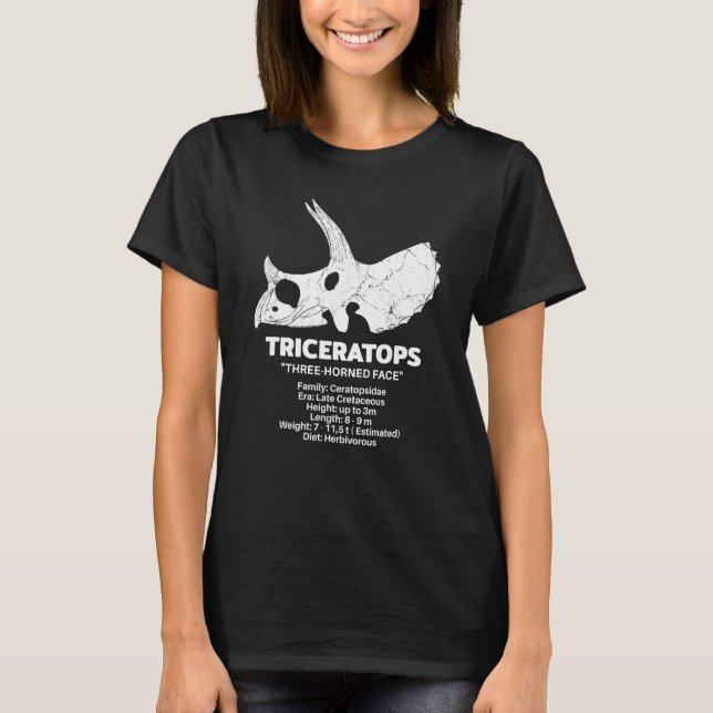 Triceratops Fossil Skull Dinosaur Fact Sheet T Shirt (Framsida)