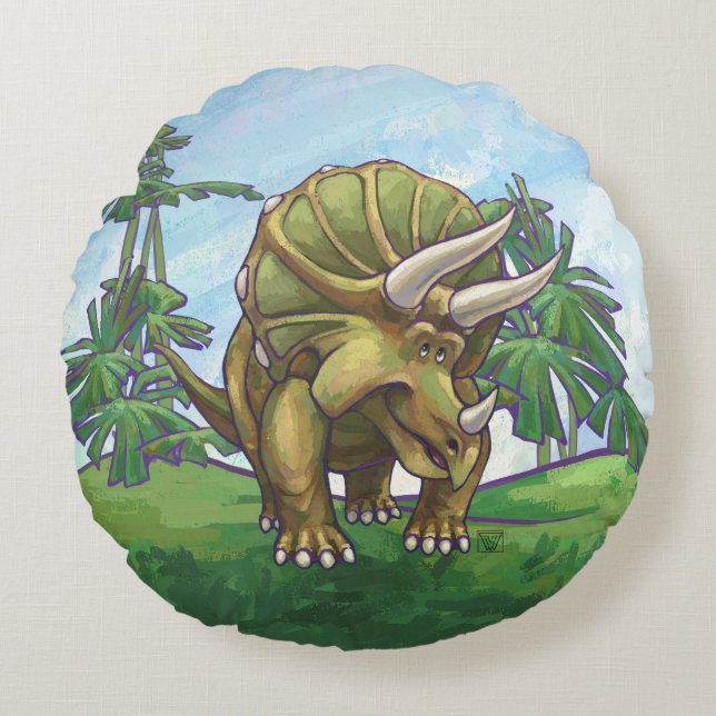 Triceratops-gåvor och tillbehör rund kudde (Framsidan)