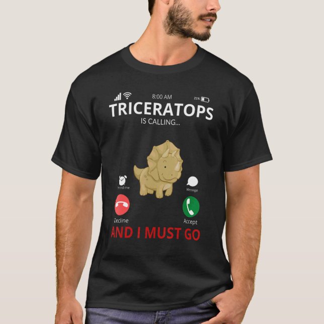 Triceratops Is Calling   Dinosaur T Shirt (Framsida)