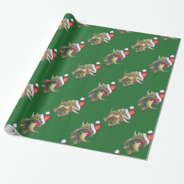Triceratops Jul Grönt Presentpapper (Utrullad)