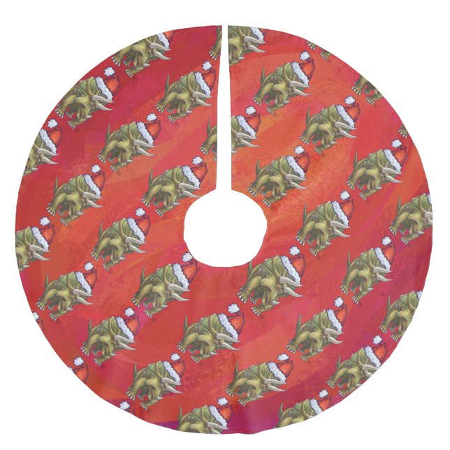 Triceratops jul på Red Julgransmatta Borstad Polyester (Framsidan)