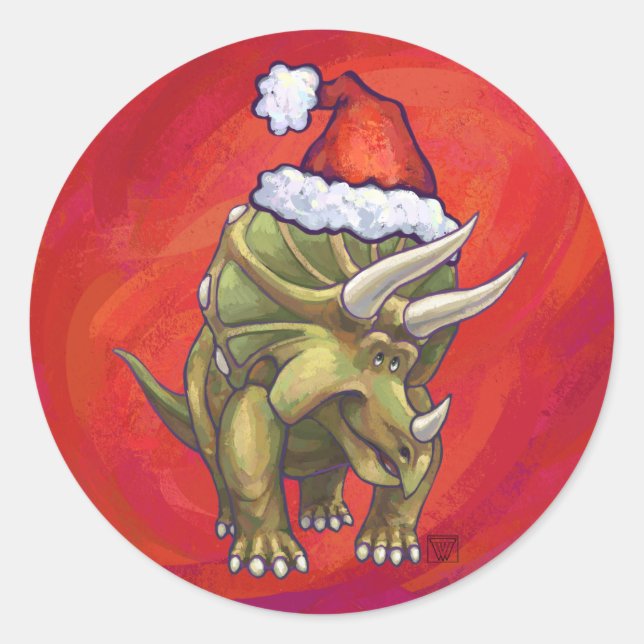 Triceratops jul på Red Runt Klistermärke (Framsida)