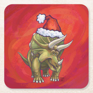 Triceratops jul på Red Underlägg Papper Kvadrat