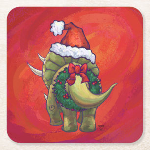 Triceratops jul på Red Underlägg Papper Kvadrat