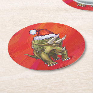 Triceratops jul på Red Underlägg Papper Rund