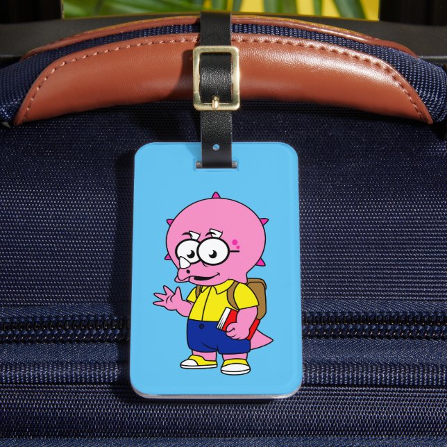 Triceratops med ryggsäck och textbook. bagagebricka (Framsida Insitu 2)