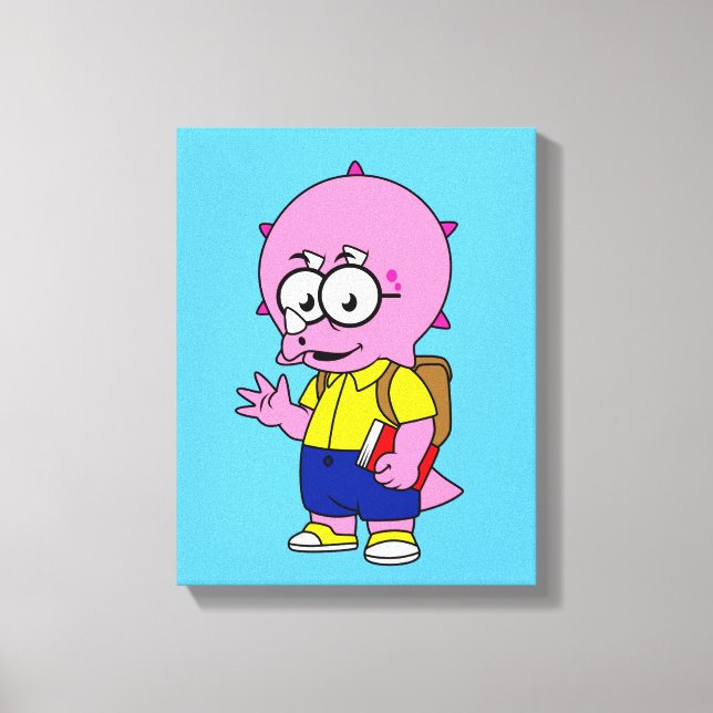 Triceratops med ryggsäck och textbook. canvastryck (Framsida)