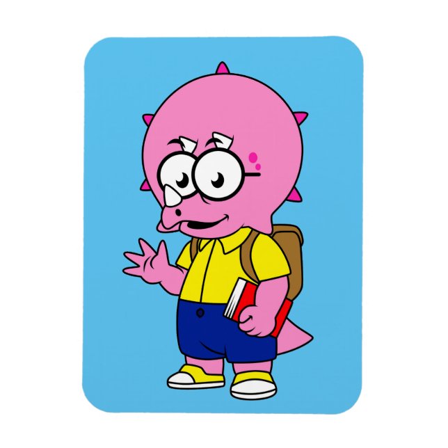 Triceratops med ryggsäck och textbook. magnet (Vertikal)