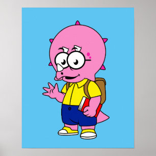 Triceratops med ryggsäck och textbook. poster