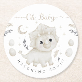 Triceratops Neutral Dinosaur Baby Shower Åh Baby Underlägg Papper Rund