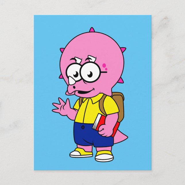 Triceratops Nörd Med Ryggsäck Och Lärobok. Vykort (Framsida)