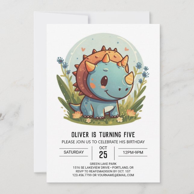 Triceratops Printable Dinosaur Boy Birthday Inbjudningar (Framsida)