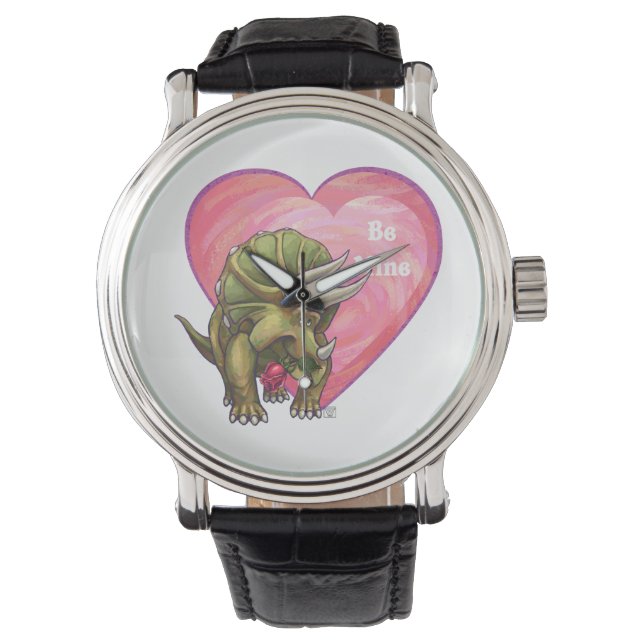 Triceratops Röd ros Heart Armbandsur (Framsida)